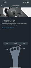  Tacx App Screenshot - Settings Changes For Crank Length