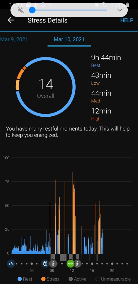Can you change the colour of high and medium activity within graph of stress Its impossible to distinguish between orange and red. - Garmin Connect Mobile Android - Mobile Apps