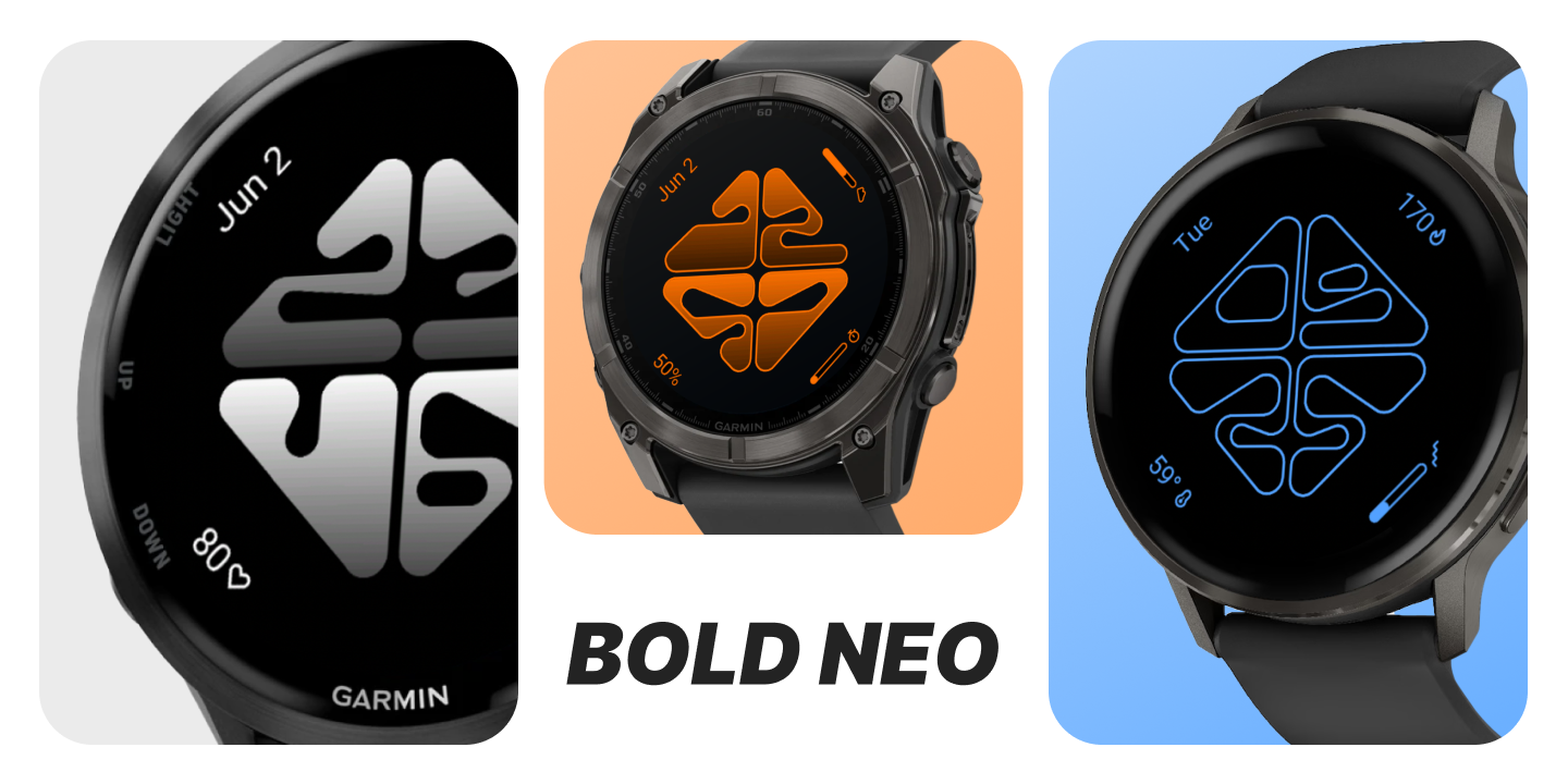 Bold Neo watch face in three different colors