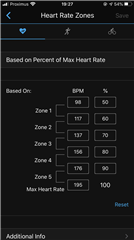 View of the Device Hearthrate Zones