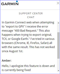 garmin connect export error garmin connect export error
