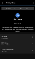 Garmin Connect Training status screen