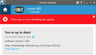 Garmin Express Install map on computer leads to error There was