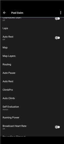 Pool Swim activity settings with ClimbPro