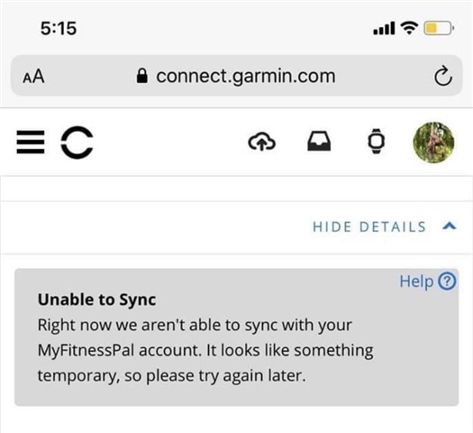 Had Mild sejle Garmin Connect and MFP not connecting? - Garmin Connect Web - Mobile Apps &  Web - Garmin Forums