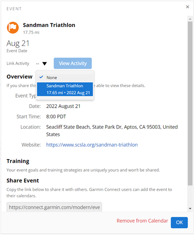 skyde Sammenhængende Exert Can't link Triathlon activity to calendar race event - Garmin Connect Web -  Mobile Apps & Web - Garmin Forums