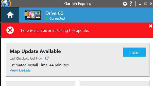 Pc Server Components Cannot download to Drive 60 or to local file on PC - Garmin Express ...