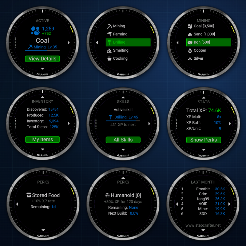 Different app screens